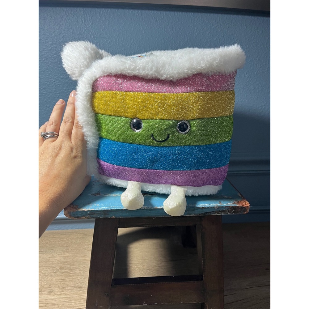 FAO Schwarz Rainbow Glitter Plush Stuffed Animal Toy Marshmallow